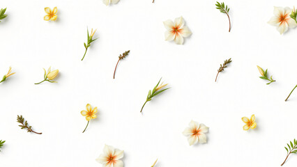 collection of leaf  and flower on white background ,seamless pattern background ,isolated on white ,
