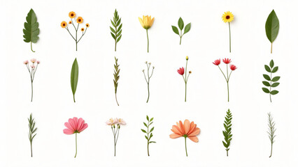collection of leaf  and flower on white background ,seamless pattern background ,isolated on white ,
