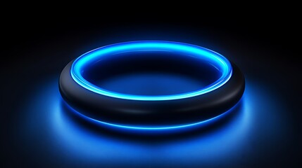 A modern futuristic blue neon lighted circular abstract object