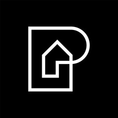 Letter P house line creative minimalist logo