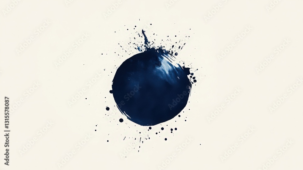 Poster abstract navy watercolor circle splatter shape design element on a transparent background