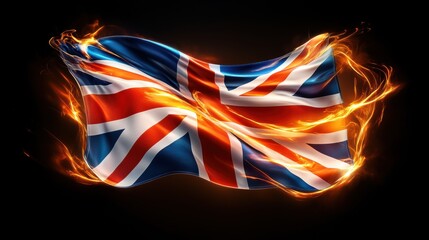 Fototapeta premium Fiery Flag: United Kingdom Emblem with Flames