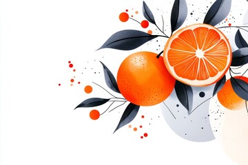 A minimalist illustration of a single orange hanging from a tree branch, drawn with clean, bold lines and simple shading on a white background