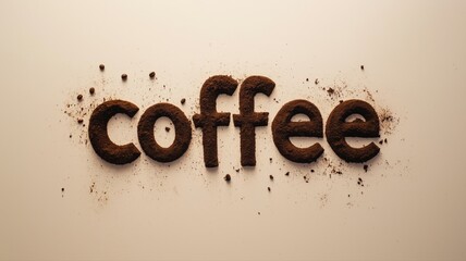 word "coffee" made out of coffee grounds on a brown background