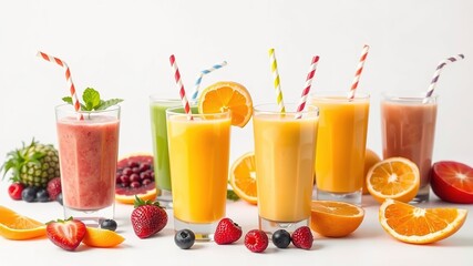 Assorted Fruit Smoothies and Orange Juice Drinks Isolated
