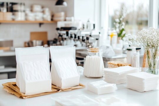 A packaging factory producing biodegradable boxes, with detailed machinery and a clean, organized layout