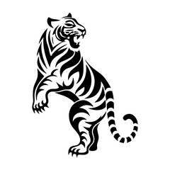 Fototapeta premium Fierce Black and White Tiger Tribal Tattoo Design – Symbol of Strength and Courage