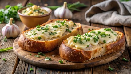Crusty bread with melted cheese and garlic butter , delicious, garlic,  delicious