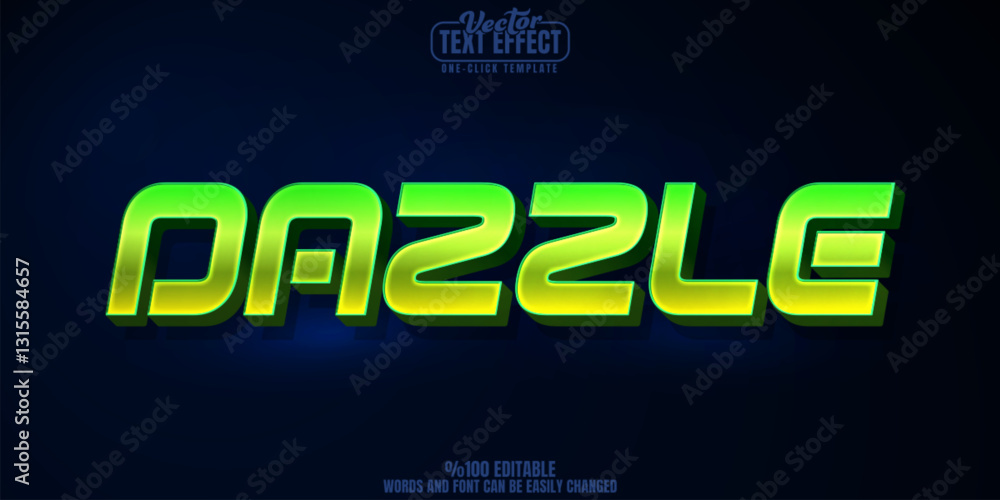 Poster dazzle editable text effect, customizable green and sparkle 3d font style