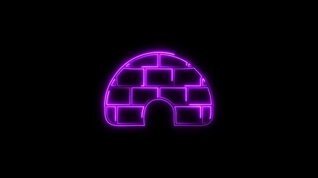 A glowing neon ice igloo icon slowly fades in, its edges shimmering with a cool, frosty glow. neon ice concept.