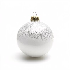 Beautifully crafted white Christmas bauble shining against snowy backdrop