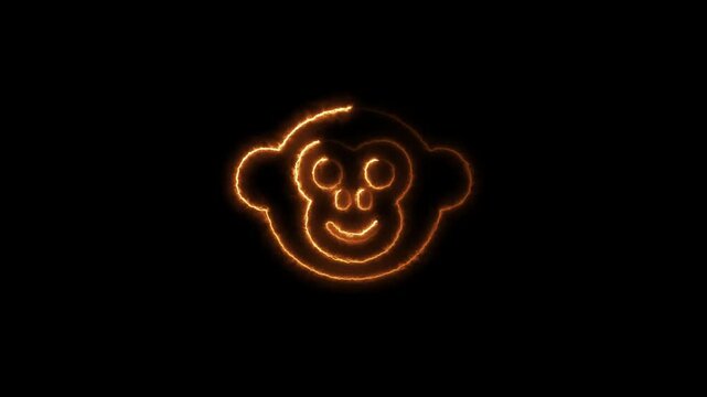 The neon outlines of the monkey flicker with a futuristic glow, giving it an eye-catching, animated appeal. neon monkey icon.
