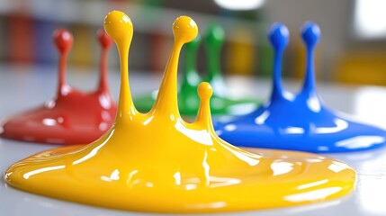 Color Mixing Red, Yellow, Green, Blue paint blobs merge and blend for creative artistic use