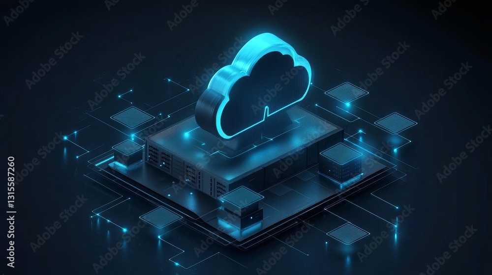 Poster abstract cloud computing server network digital technology data center innovation futuristic blue gl