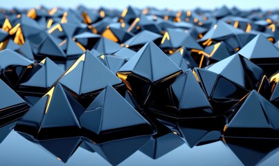 Fototapeta premium Dark pyramids reflecting light, abstract background, 3D render, concept art