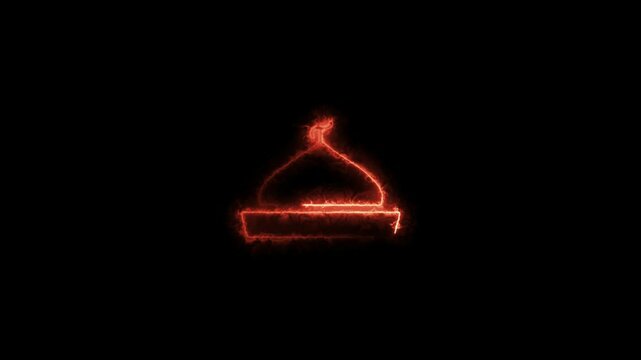 A glowing neon mosque icon pulsates with vibrant colors, creating a mesmerizing effect that captures attention. neon mousque icon on black background.