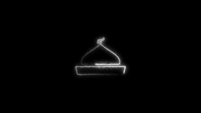 A glowing neon mosque icon pulsates with vibrant colors, creating a mesmerizing effect that captures attention. neon mousque icon on black background.