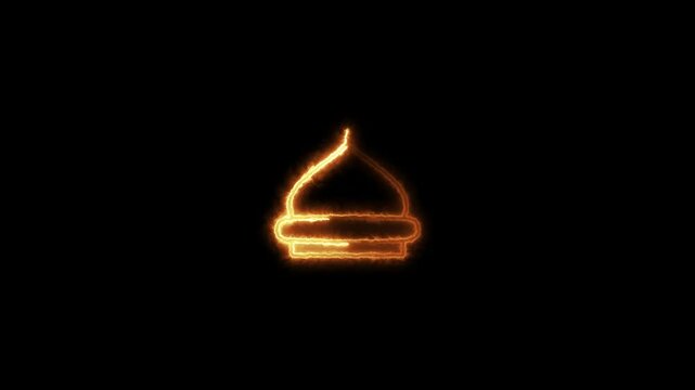 A glowing neon mosque icon pulsates with vibrant colors, creating a mesmerizing effect that captures attention. neon mousque icon on black background.