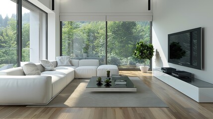 TV lounge interior design in home with LED hanging on wall