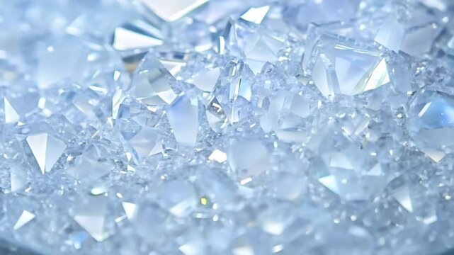 Close-up of sparkling white Clear quartz crystals with a reflective surface.