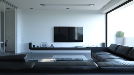 TV lounge interior design in home with LED hanging on wall