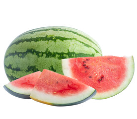 Fresh whole watermelon with juicy red slices isolated