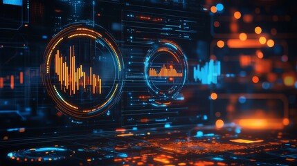 Abstract Futuristic Technology Interface Digital Data Network Orange Blue Glow Bright Modern Background Innovation Science Graphic Design Visual      