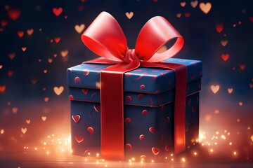 gift box with red bow on a table background