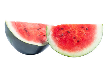 Two fresh juicy watermelon halves cut into pieces