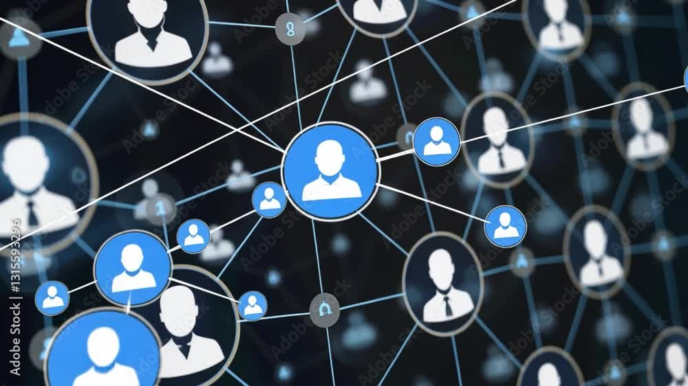 Poster digital network of interconnected user profiles exploring online communication, social media interac
