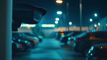 Fototapeta premium Urban Evening Parking Lot with Security Camera