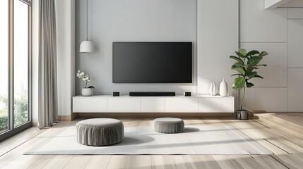 Fototapeta premium TV lounge interior design in home with LED hanging on wall