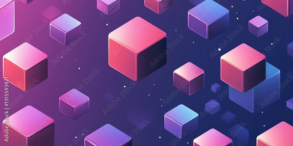 Poster colorful abstract cubes floating in a digital space with a gradient background