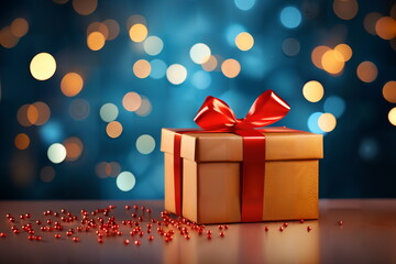 gift box with red bow on a table background