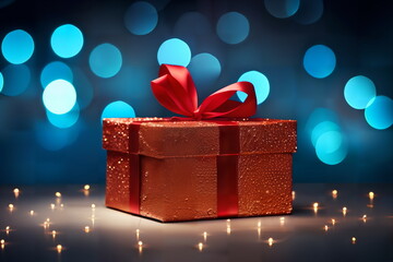 gift box with red bow on a table background
