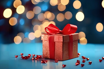 gift box with red bow on a table background