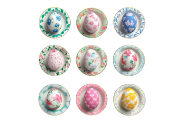Easter eggs with patterns in plate isolated on transparent background