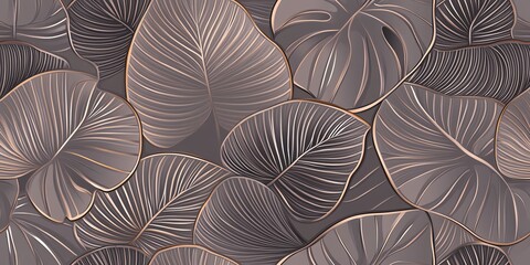 Elegant Leaf Pattern Design With Golden Outlines on a Dark Background Showcasing Nature's Beauty
