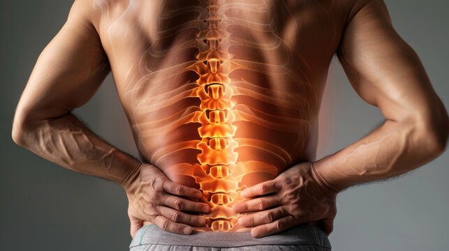 Spinal column: posture imbalance, vertebrae strain, nerve compression, skeletal misalignment, lumbar stiffness, muscle tension, movement restriction, chronic soreness, physical discomfort,