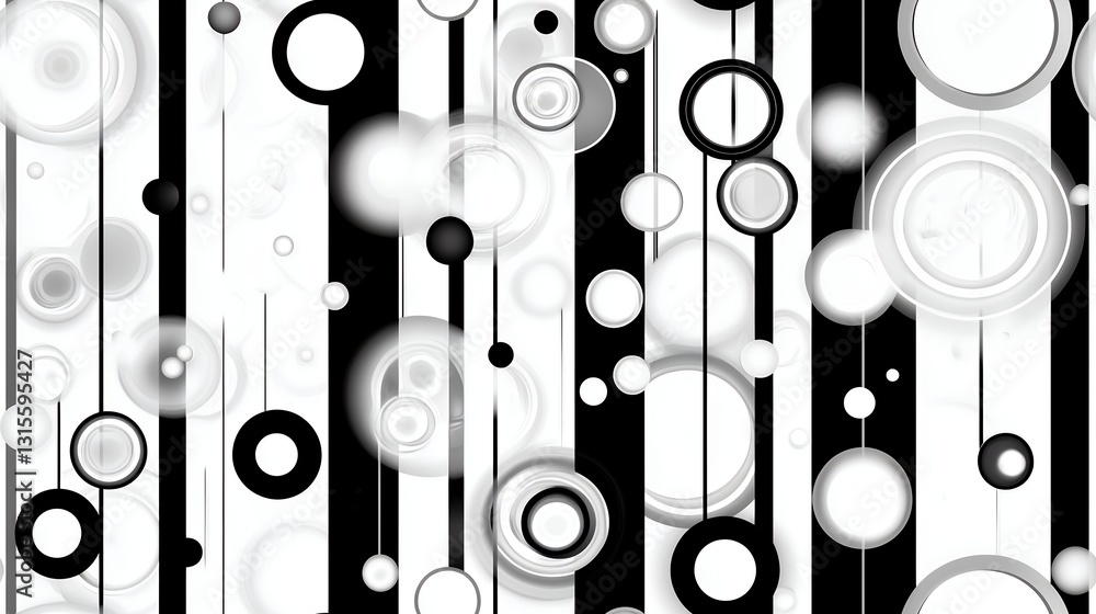 Poster abstract black and white geometric pattern with circles and lines