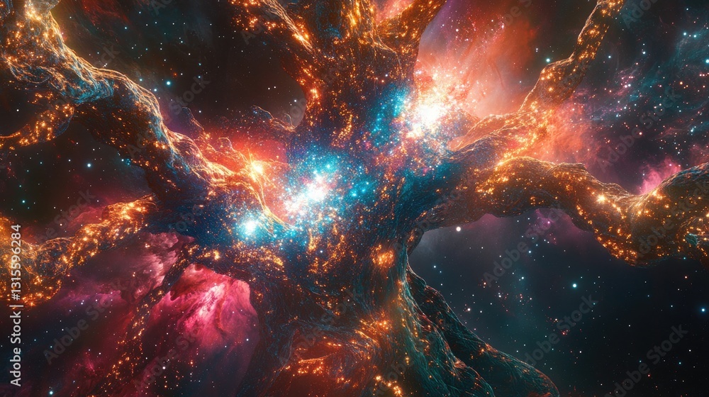 Poster stunning cosmic nebula with bright colors and unique patterns in vast universe background