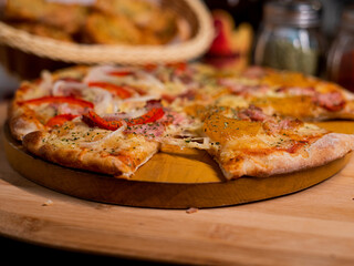 pizza with salami and cheese