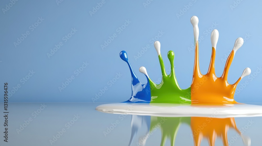 Poster colors exploding and mixing, blending, and merging on a flat surface; for art projects