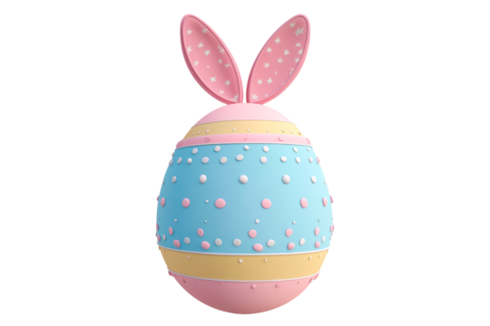 Easter egg with bunny ears isolated on transparent background