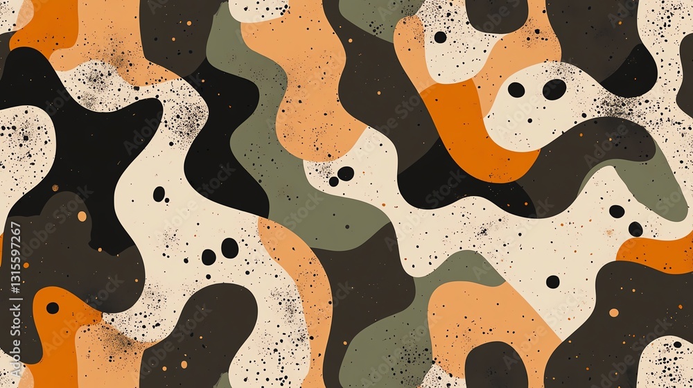 Poster abstract design featuring curved shapes and earthy colors, creating a dynamic and modern visual patt