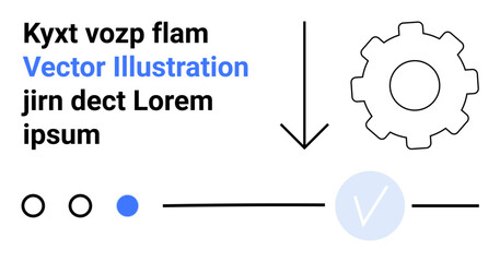Gear icon representing settings, arrow indicating movement, and selection circles with a checkmark. Ideal for workflow, process, settings, choices, directions interfaces organization. Landing page