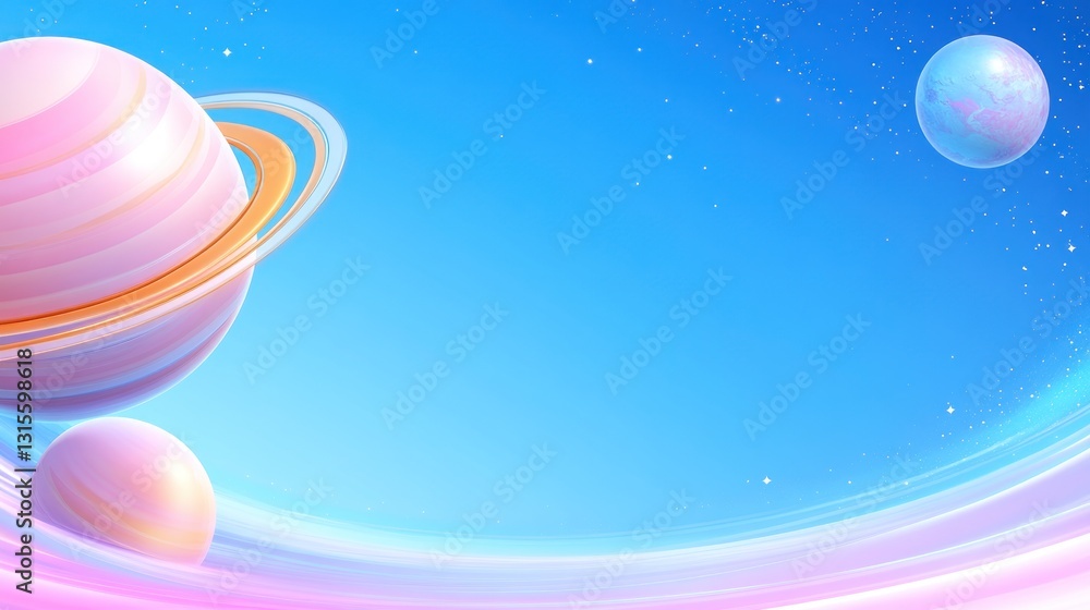 Poster cosmic scene saturn-like planet and another planet floating in the sky for presentation or backgroun