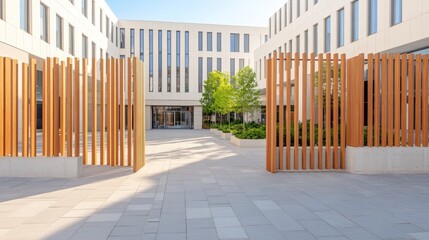 Fototapeta premium Courtyard Elegant building with natural light shining through. Outdoor space, architecture concept