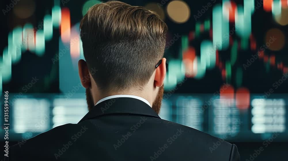Aufkleber businessman analysis of stock market trends using graphs and data visualization techniques