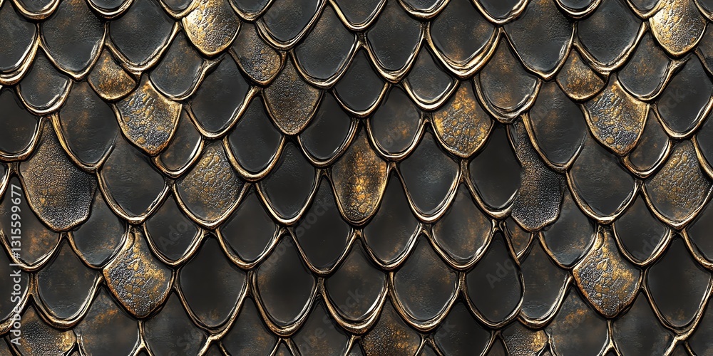 Poster textured metallic scales create an intricate pattern reminiscent of ancient armor or mythical creatu